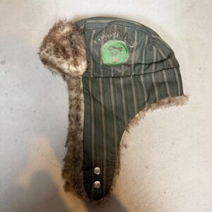 Guinness Official Merchandise Men Green Pinstripe Faux Fur Trapper Hat One Size